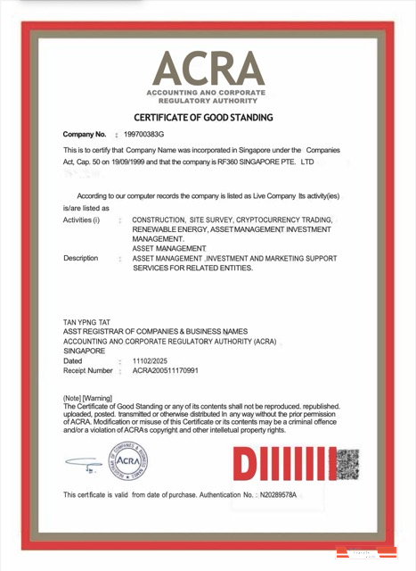 Singapore certificate of good standing Word and PDF template